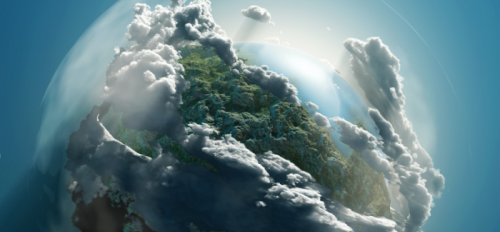Illustration of Earth's clouds and forests.