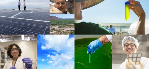 Collage of clean-energy tech