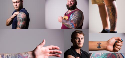 A collage of ASU veterans tattoos