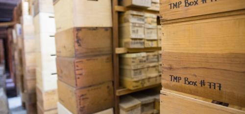 Stacks of boxes in the storeroom of the Teotihuacan Research Laboratory