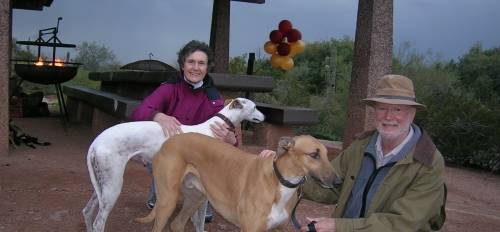Ana and Tom Moore with their dogs.