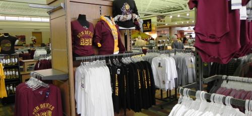 The clothing retail area of the Tempe campus bookstore