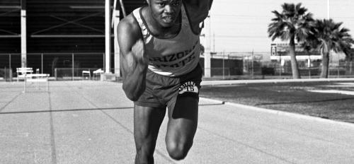 vintage photo of man sprinting