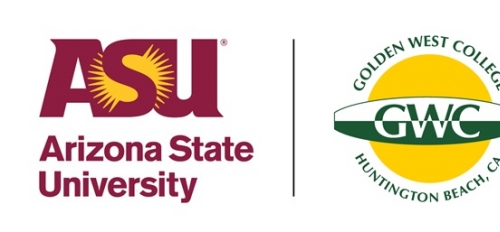 Collage of ASU logo and Golden West College logo.