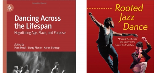 Cover of "Dancing Across the Lifespan" and "Rooted Jazz Dance" books.