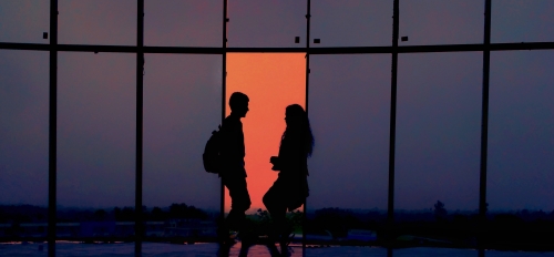 A silhouette of a couple.
