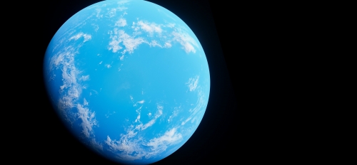 Blue planet with clouds, seen from space.
