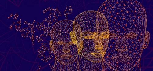Graphic illustration of the human head with various dots and connecting lines.