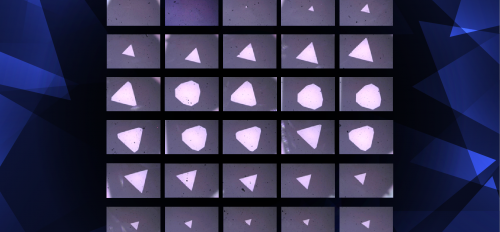 Experimental images of new triangular sapphire membranes created through a scalable manufacturing process.
