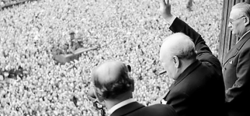 Winston Churchill Waves to Crowd After V-E Day