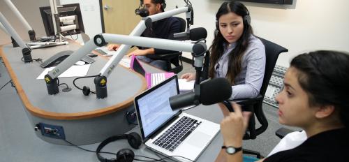 students in recording studio