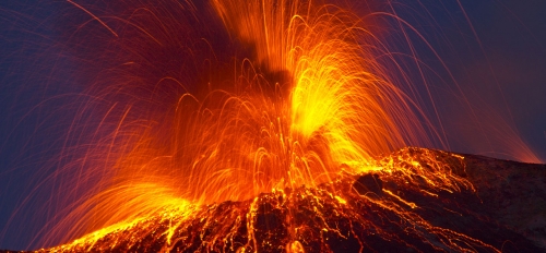 lava erupting out of volcano