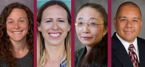 Collage of portraits of ASU professors (from left to right) Jada Ach, Adela Grando, Wei Li and Anthony Peguero.