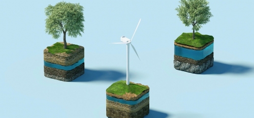 Sustainabilty art of trees and windmills