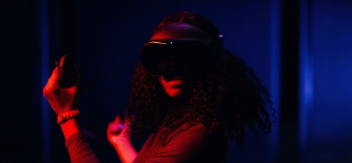 Person wearing a VR headset.