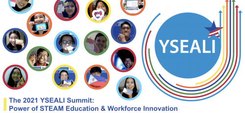 A graphic depicts participants in the 2021 Young Southeast Asian Leaders Initiative Summit, or YSEALI Summit, holding flags from their countries.