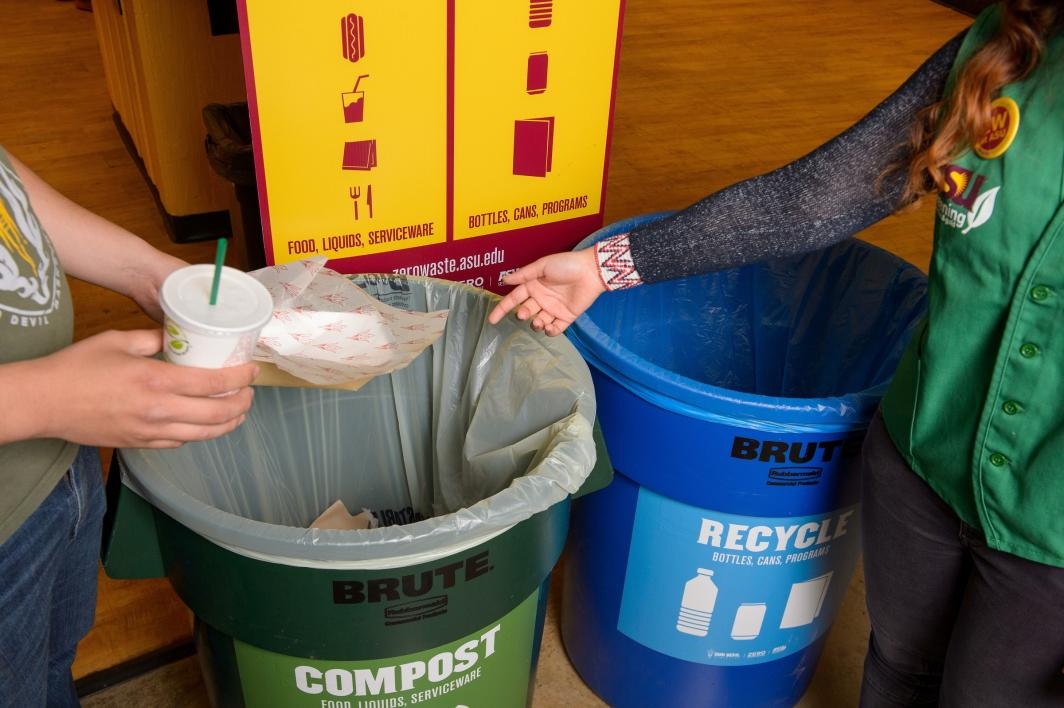 people recycling and composting food and materials