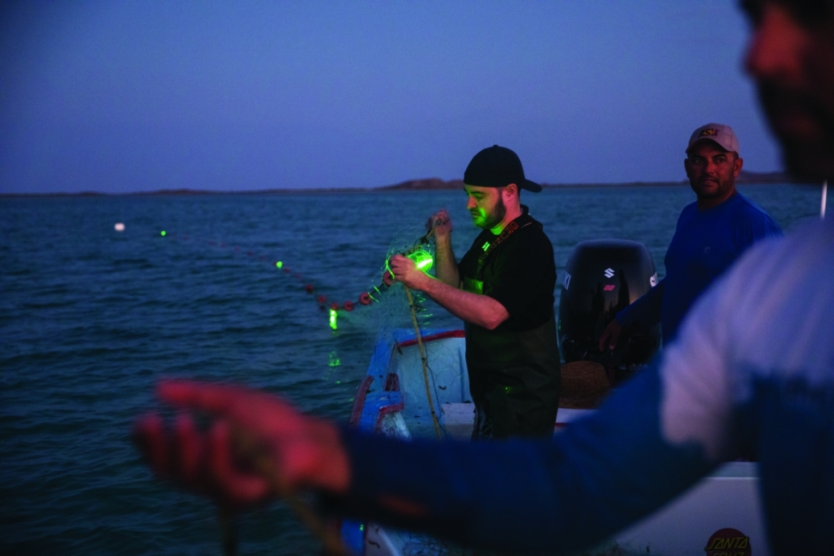 Jesse Senko activates solar fishing lights