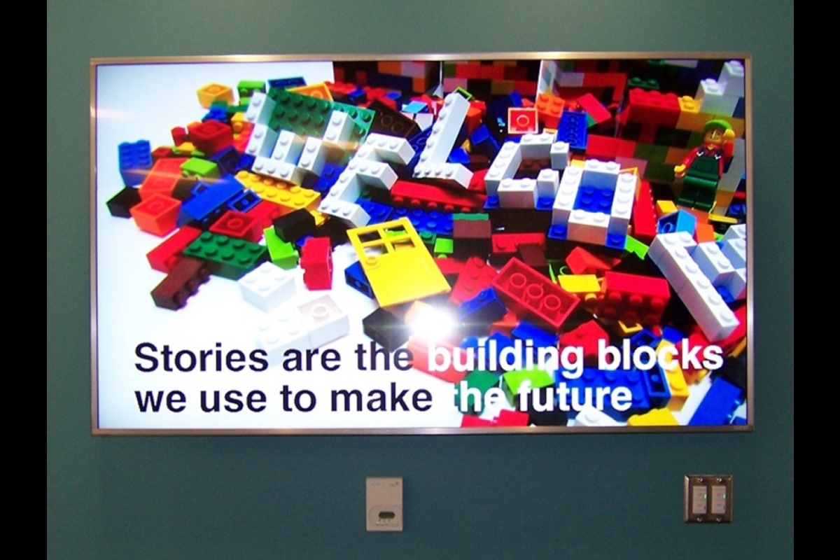Display on screen with legos that spell WELCOME