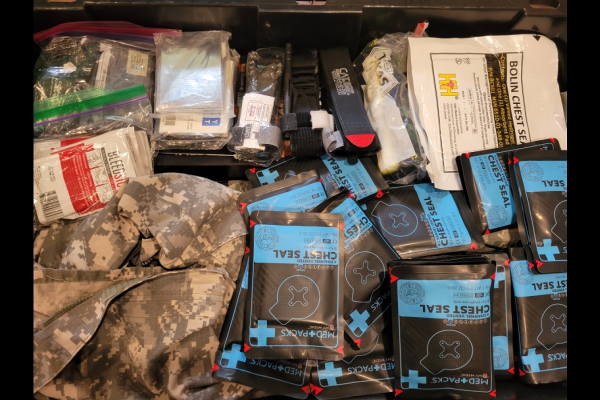 A pile of tactical first-aid gear