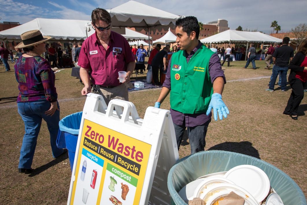 people using zero waste bins at staff event