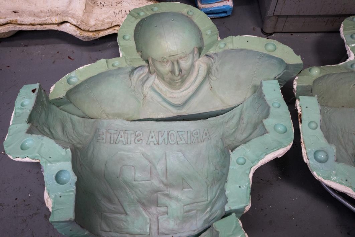 Foam molds of the Pat Tillman statue sit on the floor of the foundry