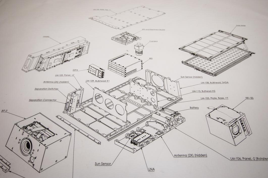 A schematic drawing of the cubesat design