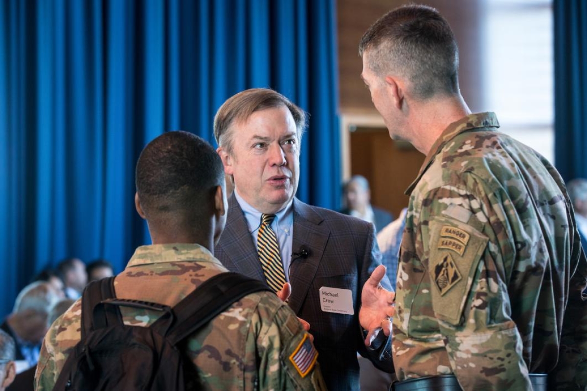 President Crow speaks to Army engineers at an event