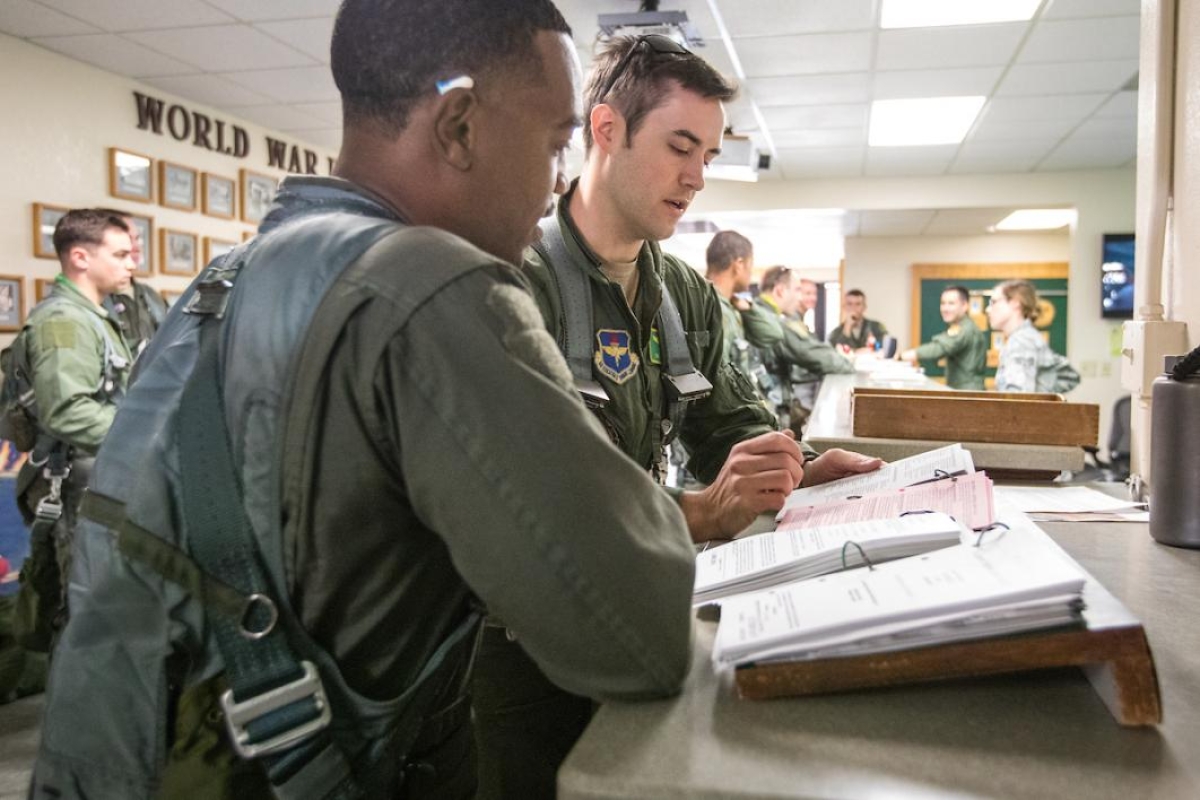 Flight briefing at Luke Air Force Base