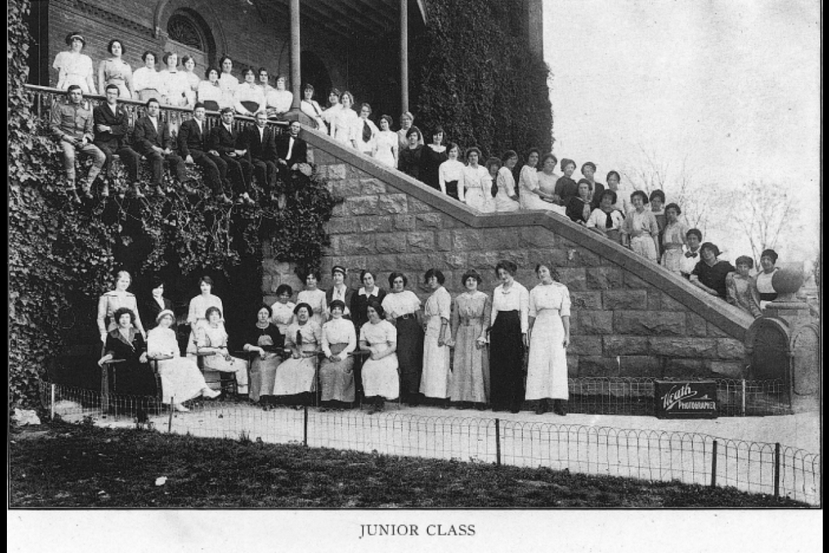 ASU junior class in 1914 on the steps of Old Main.