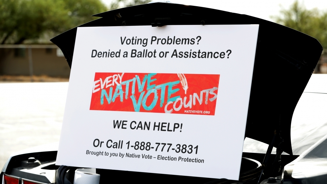 Photo of ASU Law Indian Legal Clinic Native vote hotline sign