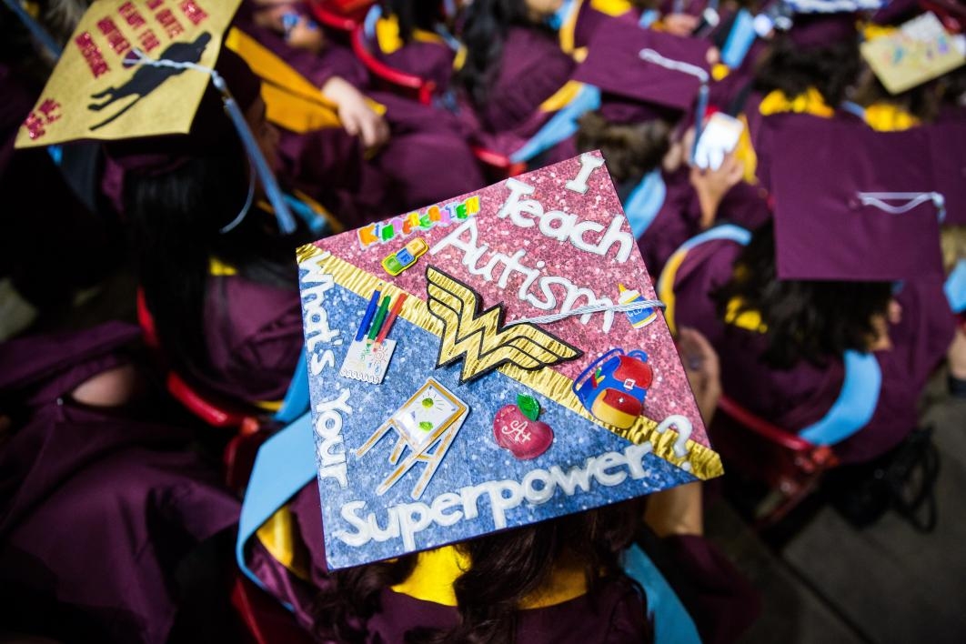 A decorated cap at Graduate Commencement