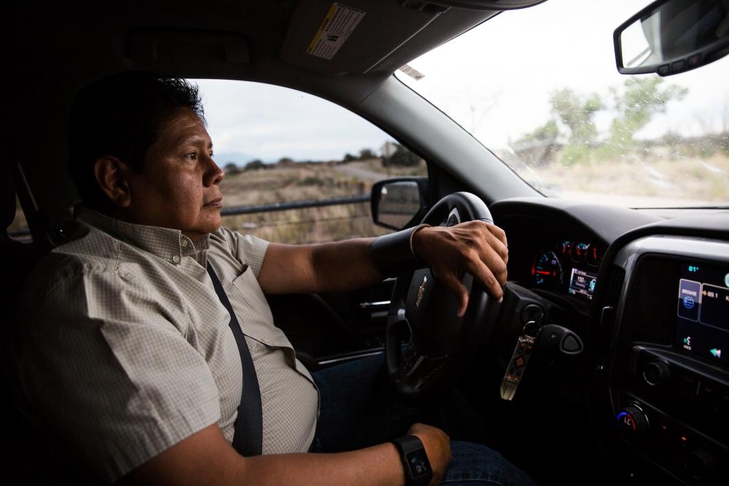 Ken Lucero drives around his home in Zia Pueblo in New Mexico