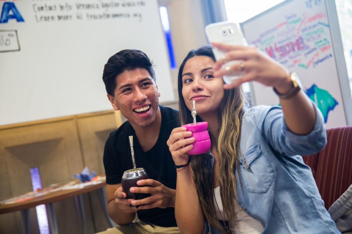 students take selfie with yerba mate