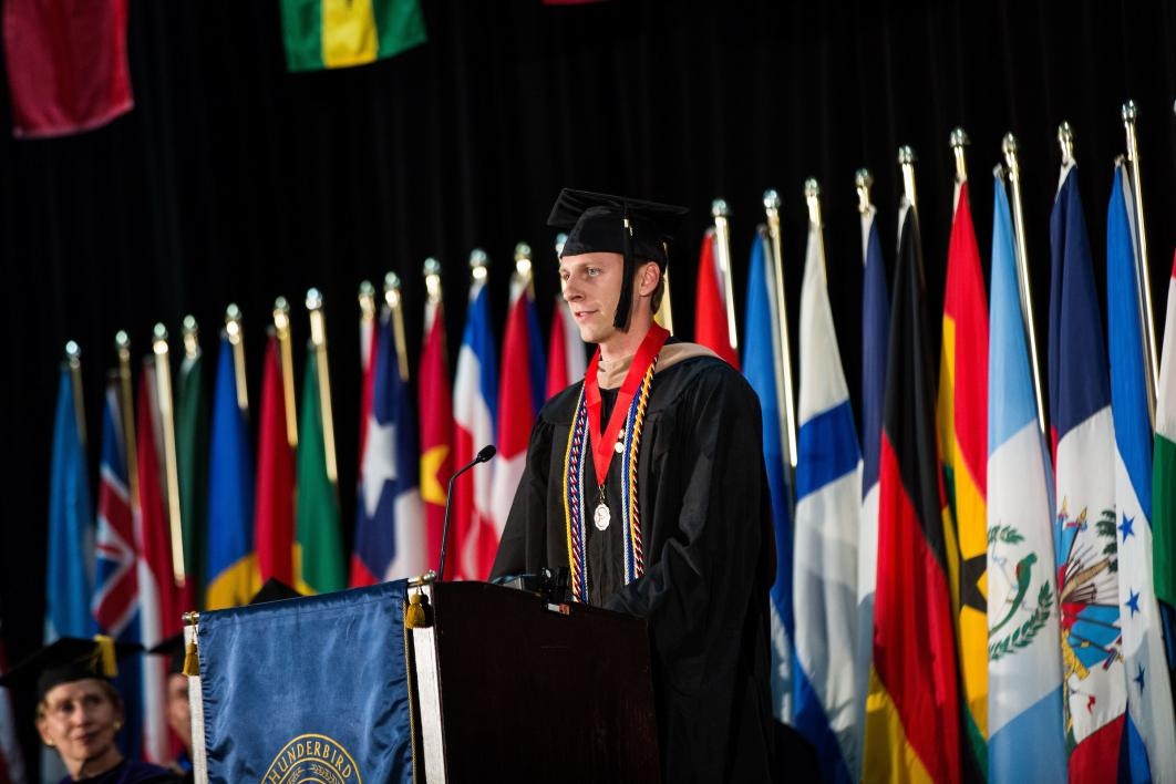A man speaks at the Thunderbird School of Global Management convocation