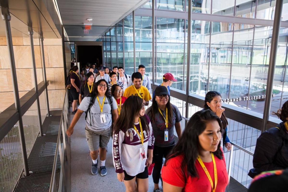 Inspire students make their way to the Indian Legal Program in ASU’s Beus Center for Law and Society at the Downtown Phoenix campus.