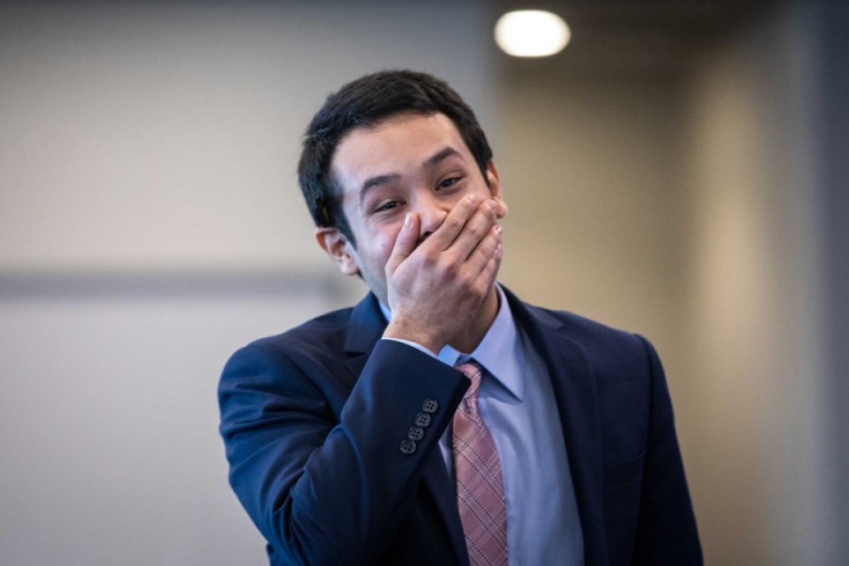 A student reacts to winning the Breakthrough Energy Ventures at the ASU Innovation Open