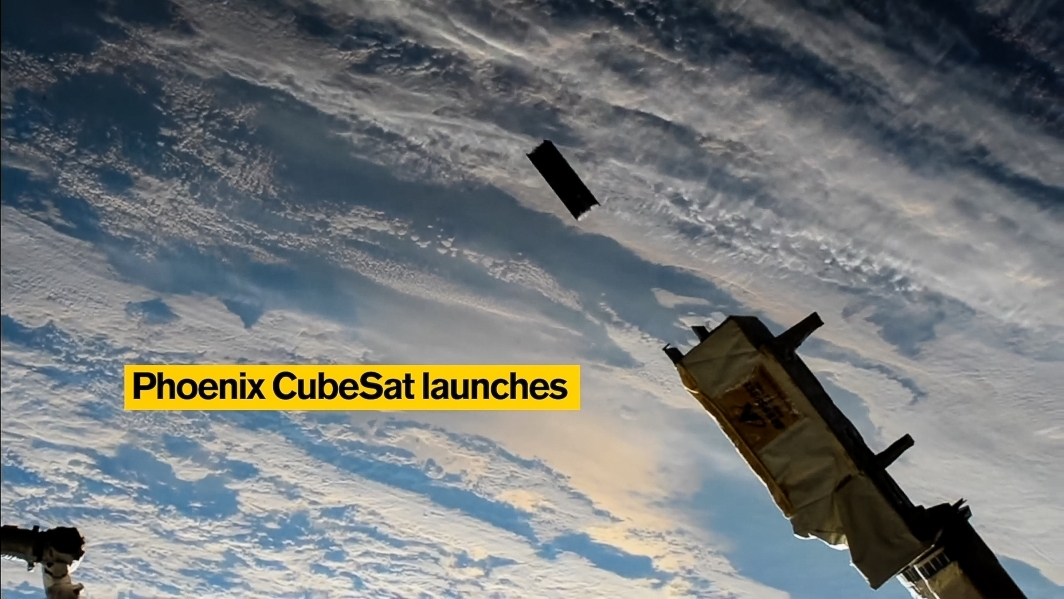 A screenshot shows a cubesat being launched into space