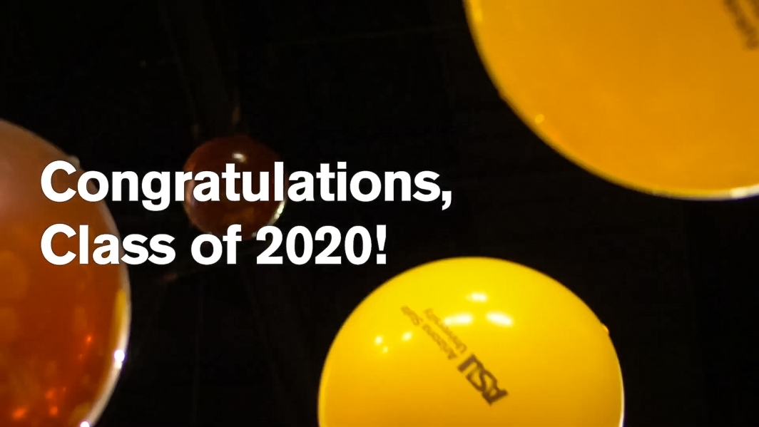 Screenshot from ASU commencement video with balloons