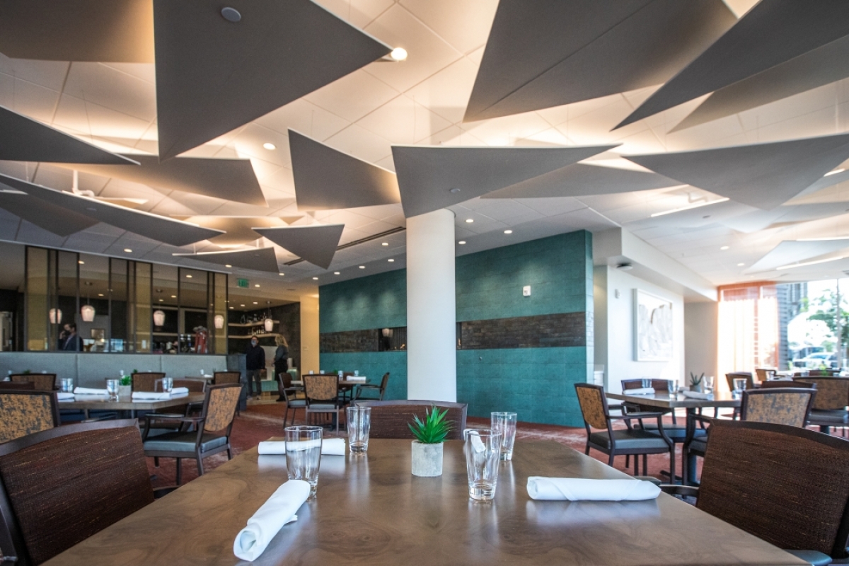 The Dolce Vita Bistro dining room at the new Mirabella senior living high-rise at ASU