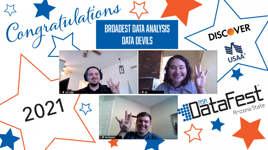Team Data Devils wins Broadest Data Analysis award at ASA DataFest 2021.