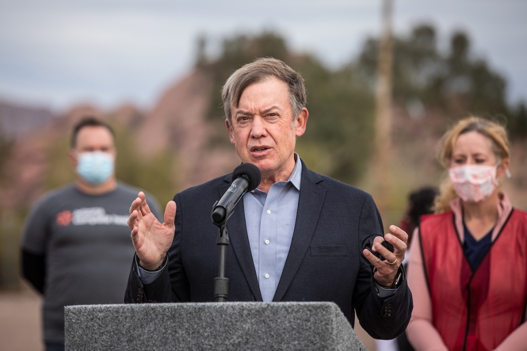 ASU President Michael M. Crow speaks at new vaccination site