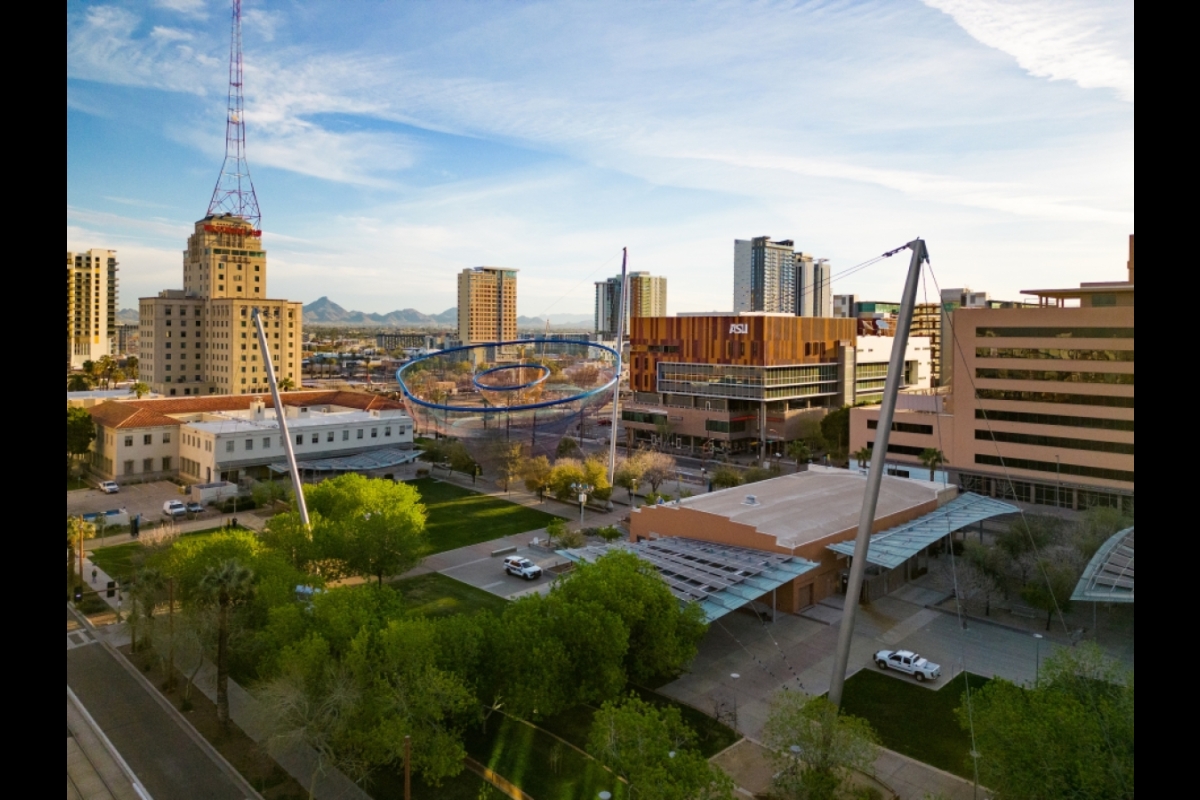 View of park in downtown Phoenix from above