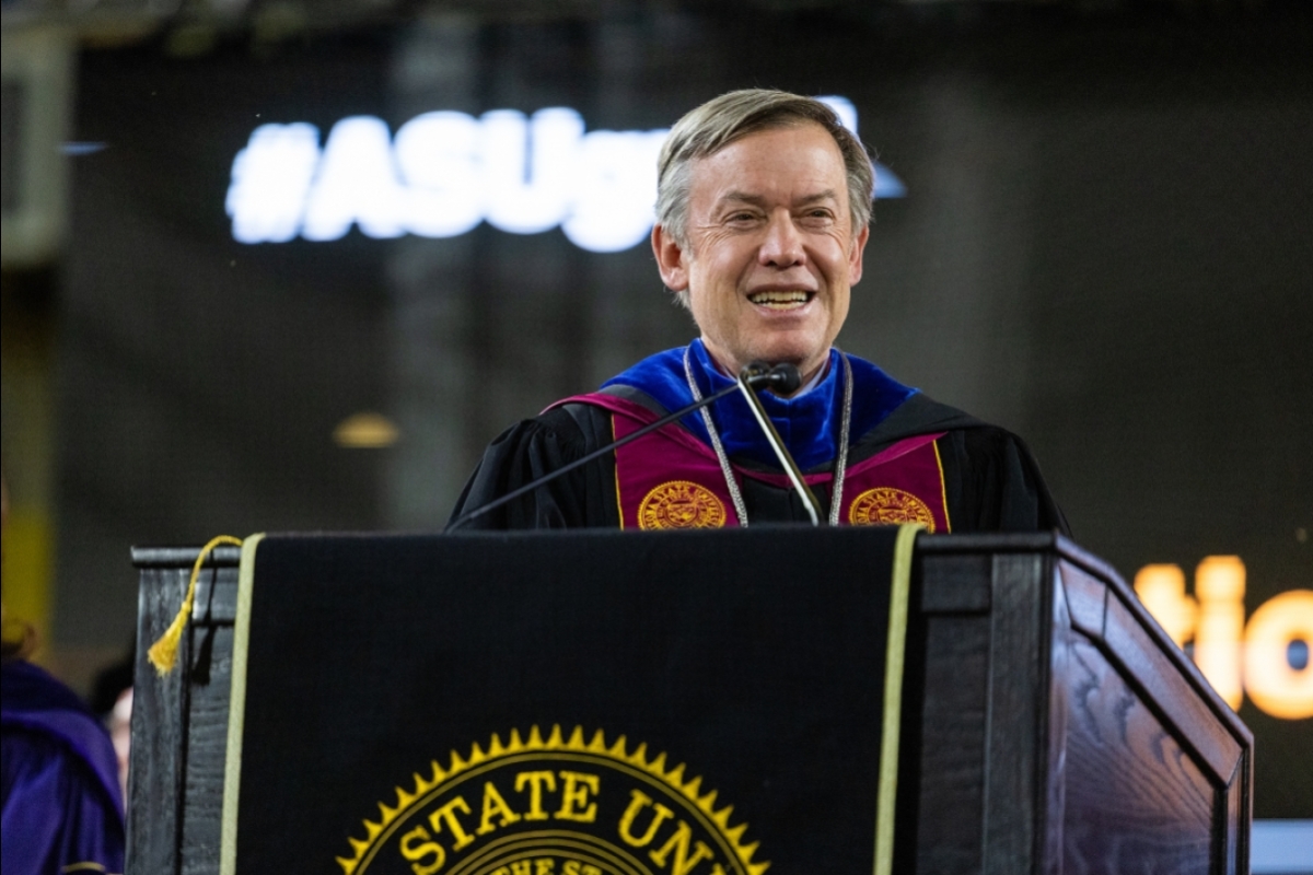 ASU President Michael Crow speaking at commencement