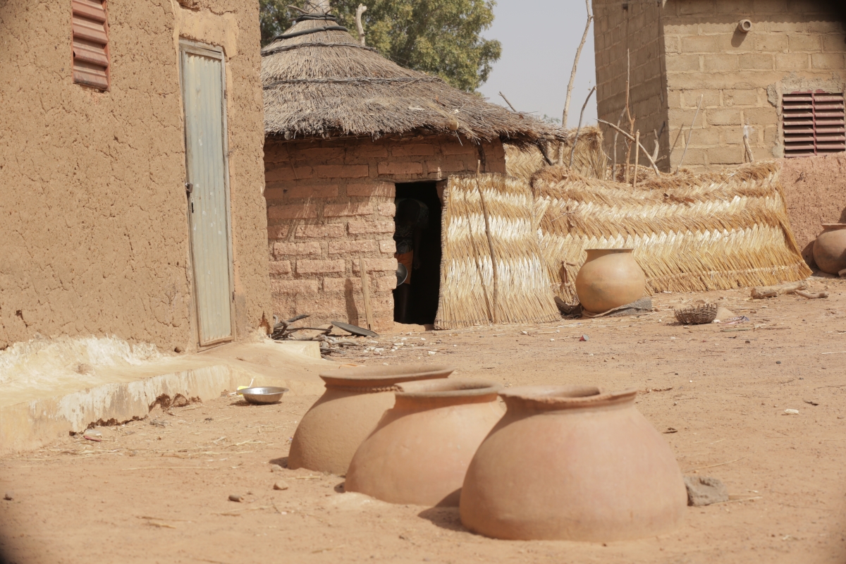 Fired clay pots used for drinking water in a Mossi compound. 