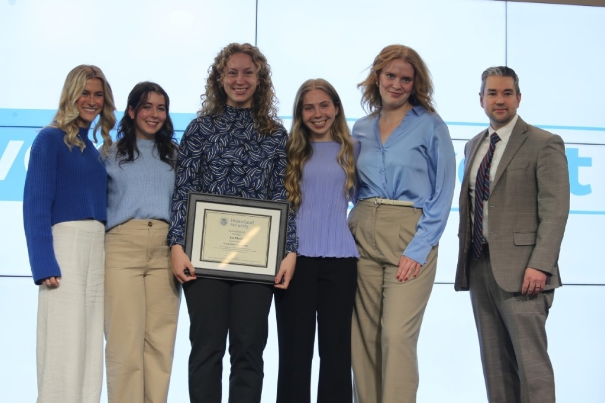 Iowa State University students with the first-place certificate
