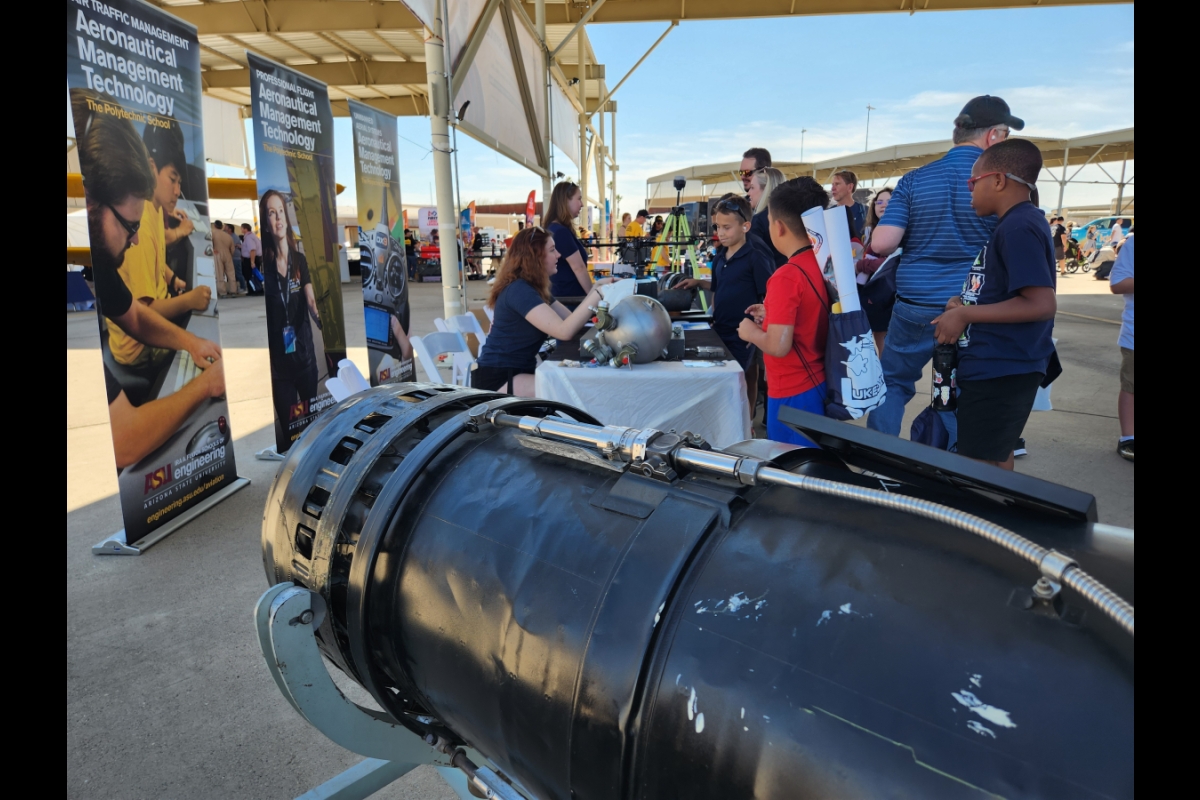 ASU aviation students speak with school children at the Luke Days STEM City on Friday, March 22. The Luke Days air show opened to special guests, K-12 school children and Luke families Friday. 