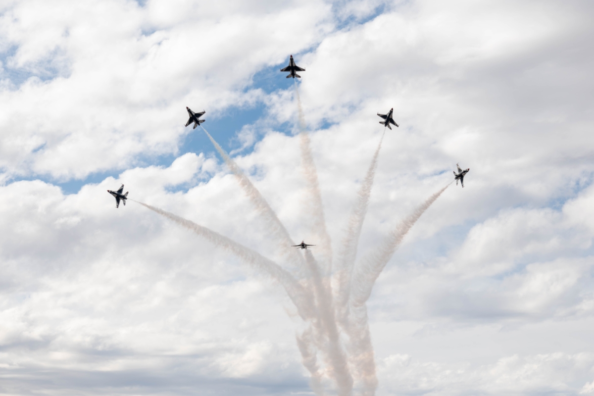 The U.S. Air Force Demonstration Team, the Thunderbirds, fly over Luke Air Force Base Saturday, March 23, as part of Luke Days 2024. 