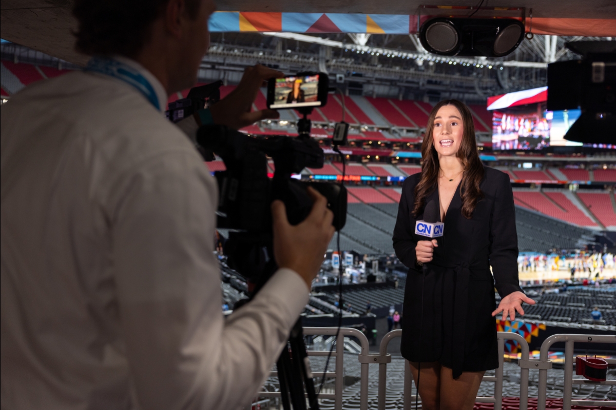 Student reporting from Final Four game