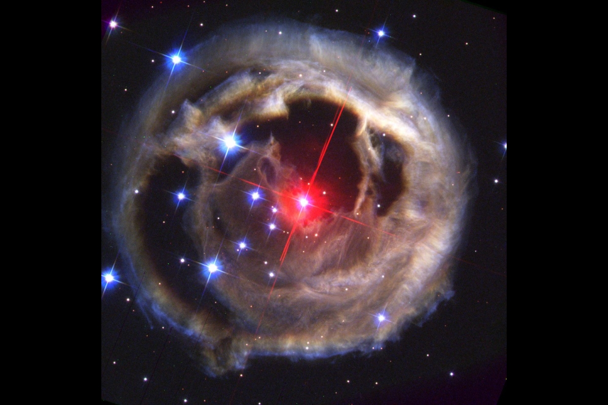 Close-up image of a light echo from star V838 Monocerotis